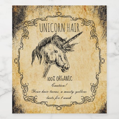 Apothecary halloween vintage unicorn hair wine label