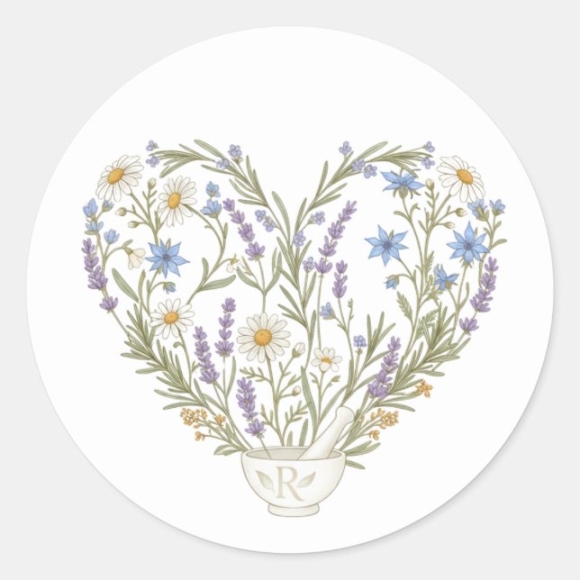 Apothecary Heart Herbal Bouquet Classic Round Sticker (Front)