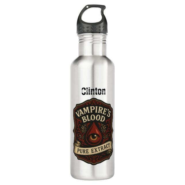Apothecary Label Vampire's Blood Personalized Stainless Steel Water Bottle (Front)
