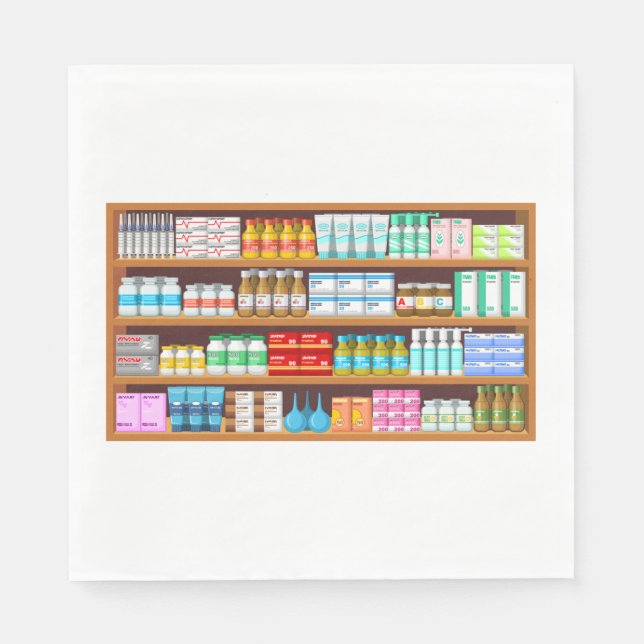 Apothecary Medicine Bottles and Supplies Pharmacy Napkins (Front)