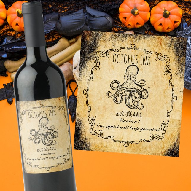 Apothecary Octopus Ink Vintage Halloween Wine Label (Creator Uploaded)