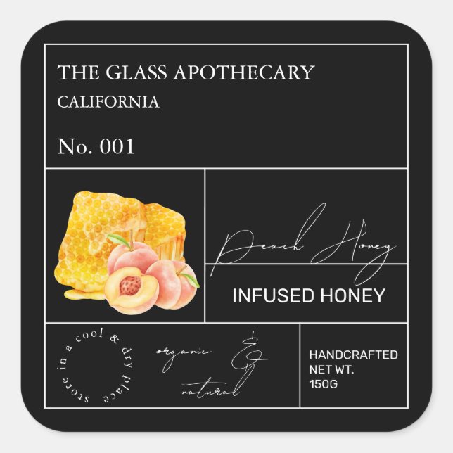 Apothecary Peach Infused Honey Label (Front)