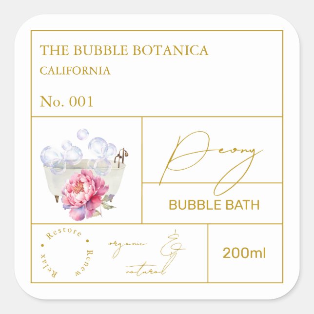 Apothecary Peony Bubble Bath Label (Front)