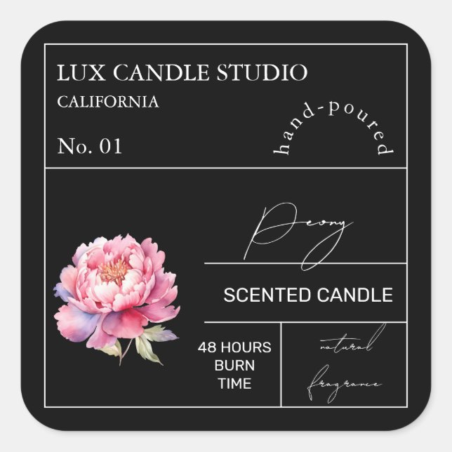 Apothecary Peony Scented Candle Label (Front)