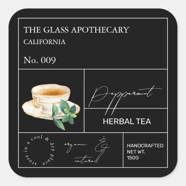 Apothecary Peppermint Herbal Tea  Label (Front)