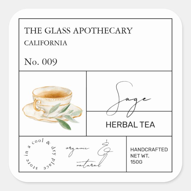 Apothecary Sage Herbal Tea  Label (Front)