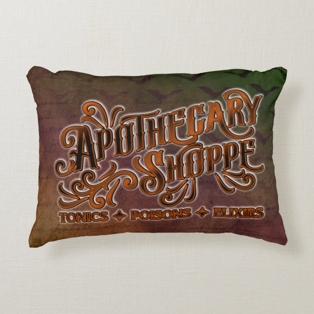 Apothecary Shoppe Halloween Gothic Sign Accent Pillow (Front)