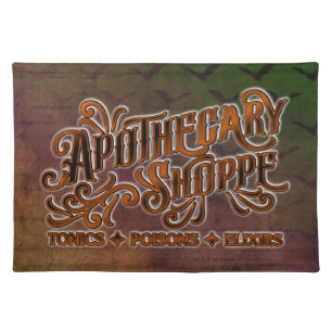 Apothecary Shoppe Halloween Gothic Sign Cloth Placemat