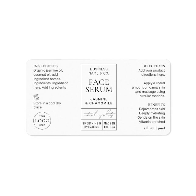 Apothecary Style 1 OZ Cosmetic Bottle Label (Front)
