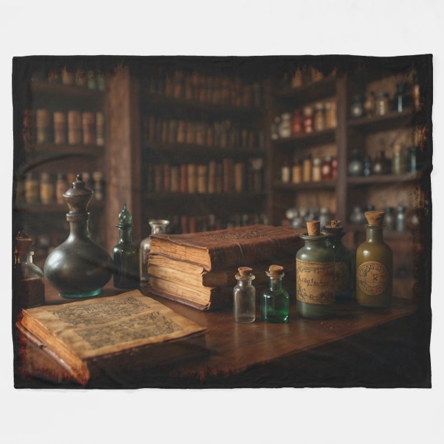 Apothecary Table Medieval Scene Fleece Blanket (Front (Horizontal))