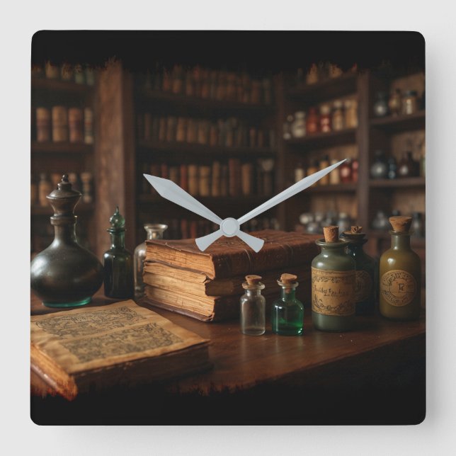 Apothecary Table Medieval Scene Square Wall Clock (Front)