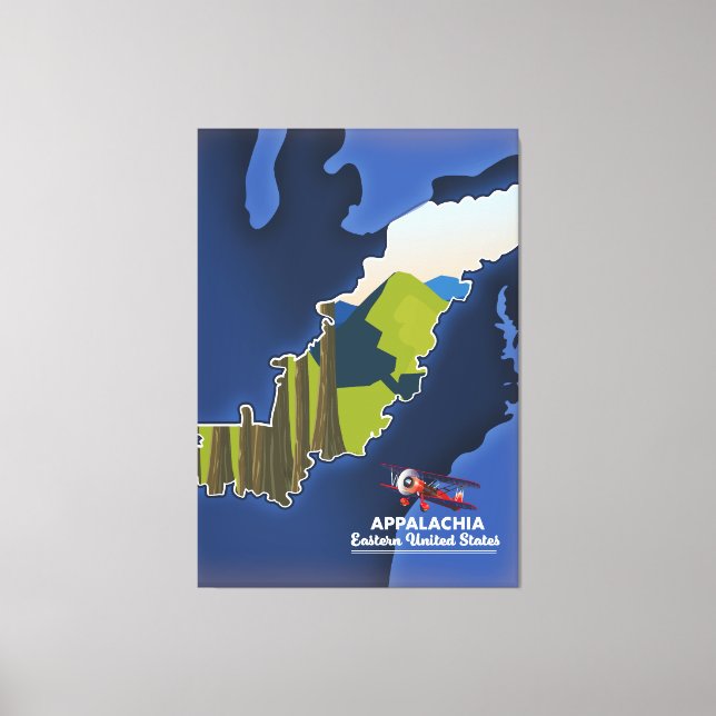 Appalachia Eastern United States travel map Canvas Print (Front)