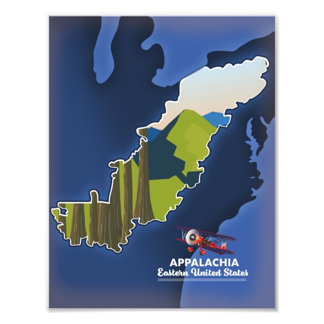 Appalachia Eastern United States travel map Photo Print (Front)