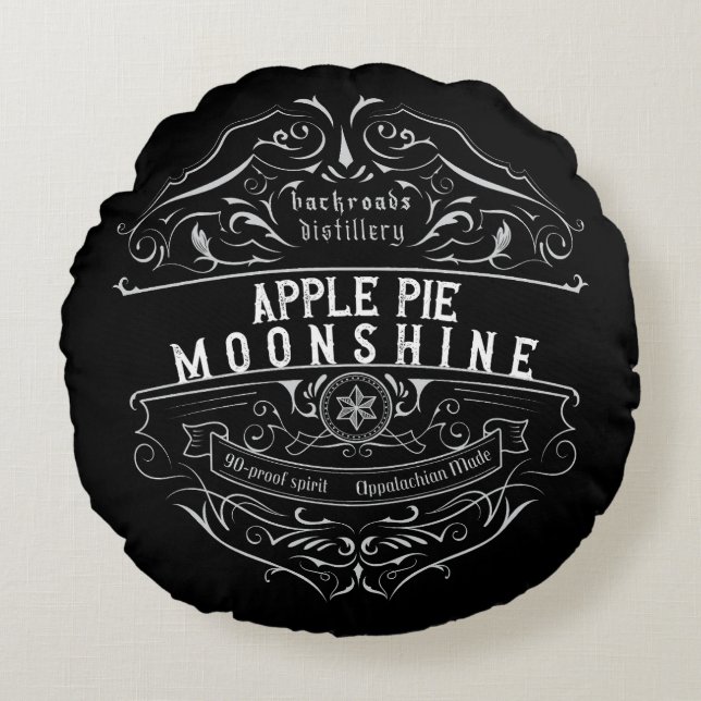 Appalachia Moonshine Label Round Pillow (Front)
