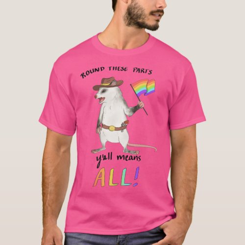 Appalachian Cowboy Opossum with Rainbow Pride Flag T_Shirt
