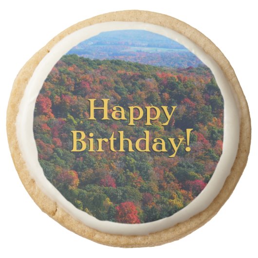 Appalachian Mountains in Fall Birthday Round Shortbread Cookie (Front)