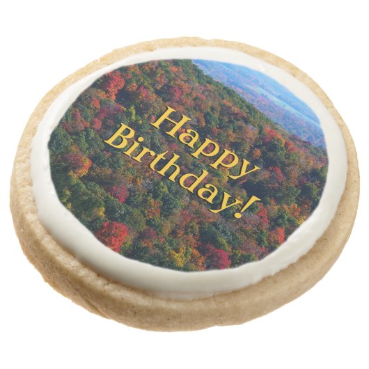 Appalachian Mountains in Fall Birthday Round Shortbread Cookie (Angled)
