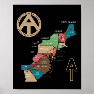 Appalachian Trail Hiking Map Poster