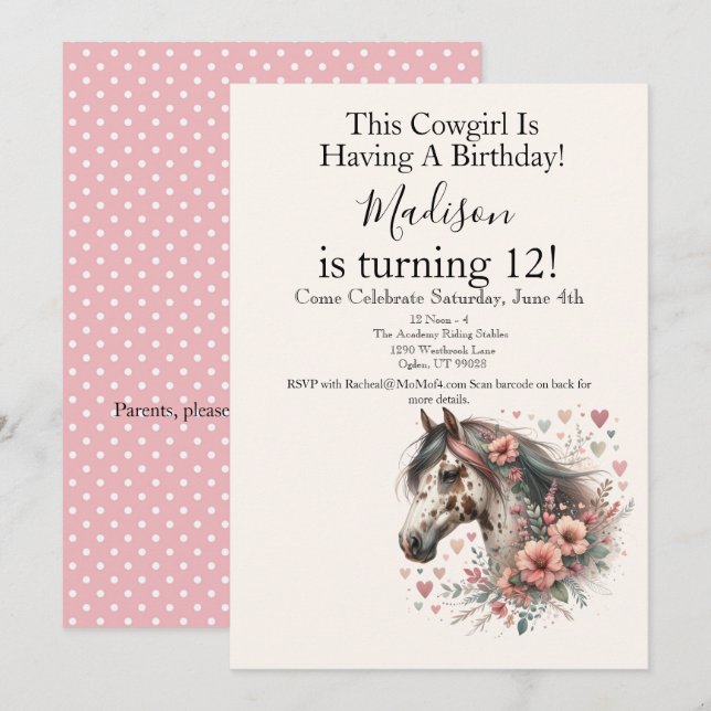 Appaloosa Horse Birthday  Invitation (Front/Back)