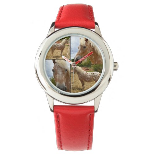 Appaloosa Horse Photo Collage  Kids Leather Watch