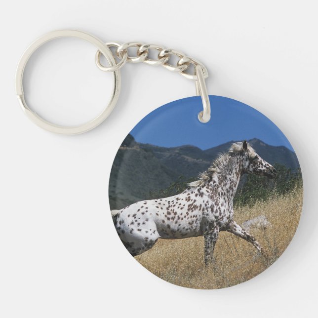 Appaloosa Horse Running up Mountain Keychain (Front)