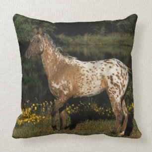 Appaloosa Horse Standing by Lake Throw Pillow