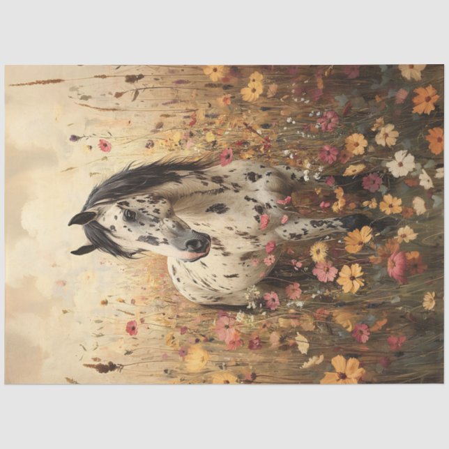 Appaloosa Horse Wildflower Field Decoupage Tissue Paper (Front)