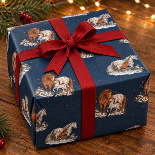Appaloosa Mare and Foal Snowy Ranch Christmas Wrapping Paper