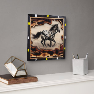 Appaloosa Prairie: Art, Time, Style, Spirit Square Wall Clock