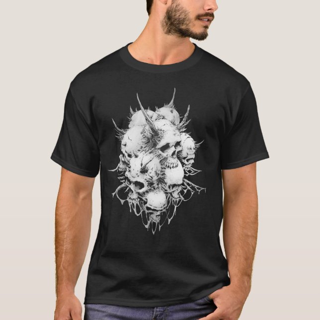 Apparition of Death Fused Demon Skulls Dark T-Shirt (Front)