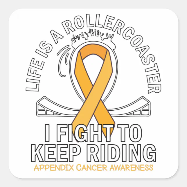 Appendix cancer awareness amber ribbon square sticker | Zazzle