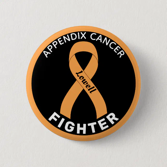 Appendic Cancer Ribbon Appendix Cancer Fighter Ribbon Black Button | Zazzle