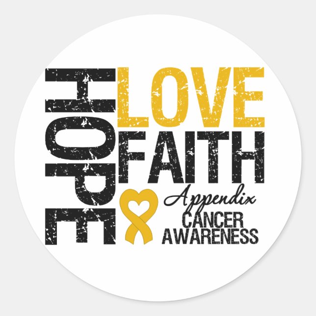 Appendix Cancer HOPE LOVE FAITH Classic Round Sticker (Front)