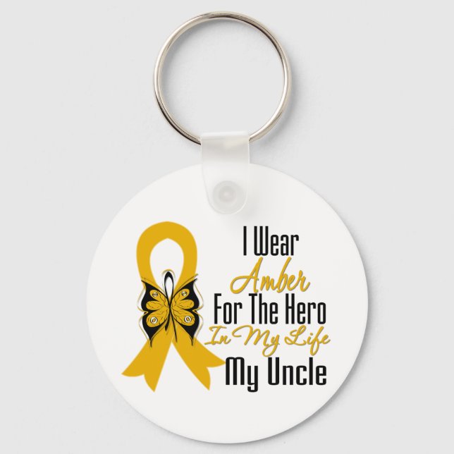 Appendix Cancer Ribbon Hero My Uncle Keychain (Front)