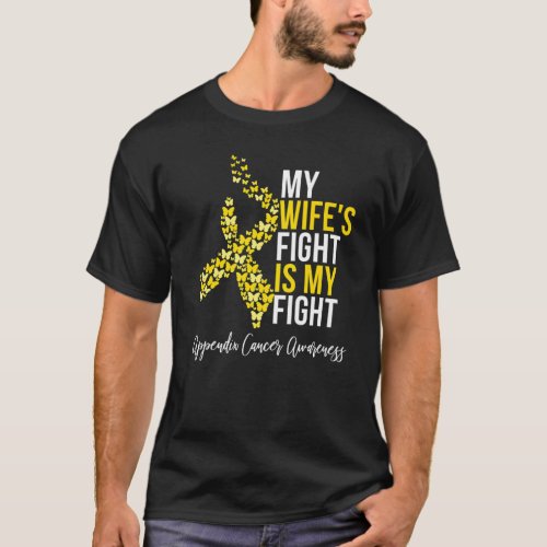 Appendix Cancer Wifes Fight Amber Ribbon Butterfly T_Shirt
