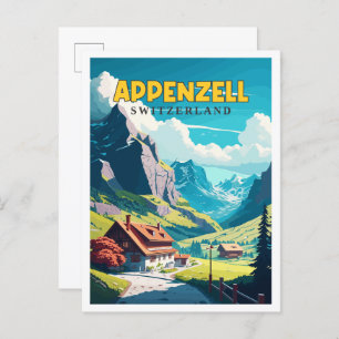Appenzell Switzerland vintage travel illustration Postcard