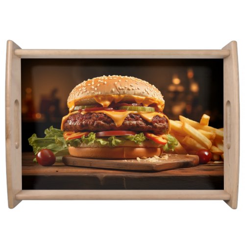 Appetizing Burger and Fries Serving Tray