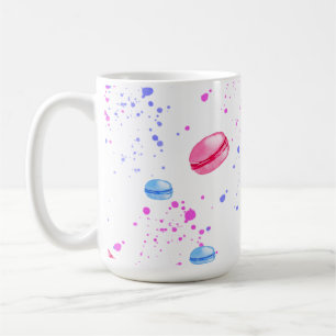 Appetizing macarons in watercolor splatters coffee mug