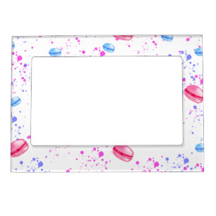 Appetizing macarons in watercolor splatters magnetic frame