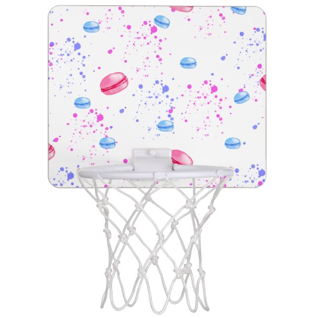 Appetizing macarons in watercolor splatters mini basketball hoop (Front)