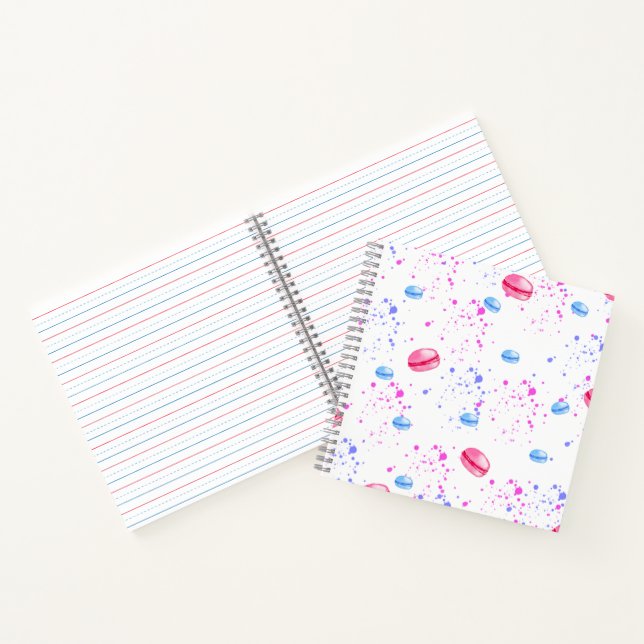 Appetizing macarons in watercolor splatters notebook (Inside)
