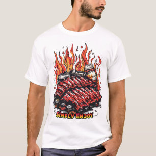 Appetizing Ribs on a Barbecue on a white T-Shirt