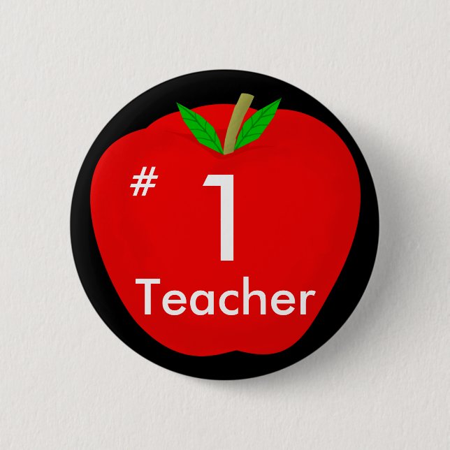 apple, #, 1, Teacher Pinback Button (Front)