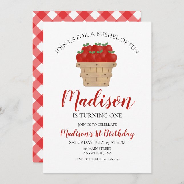 Apple 1st Birthday Invitation (Front/Back)