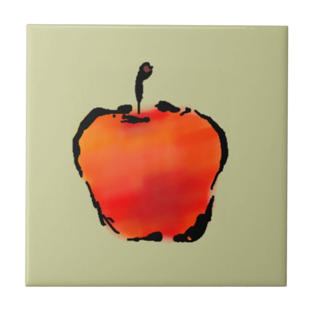 Apple 3 of 5 ceramic tile 4 inch (Front)