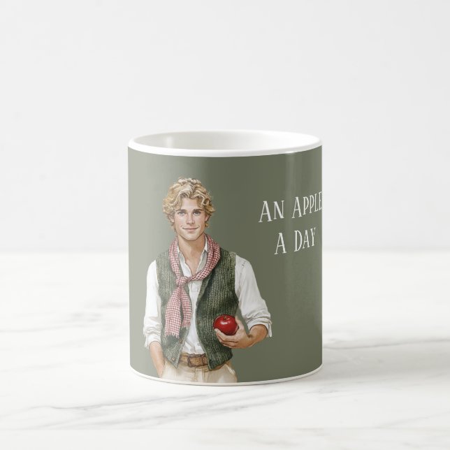 Apple A Day Man Green Vest Coffee Mug (Center)