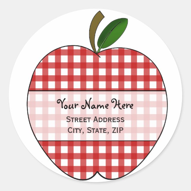 Apple Address Label - Red Gingham (Front)