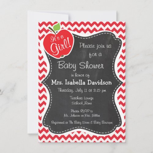 Apple; Alizarin Crimson Chevron Personalized Announcements
