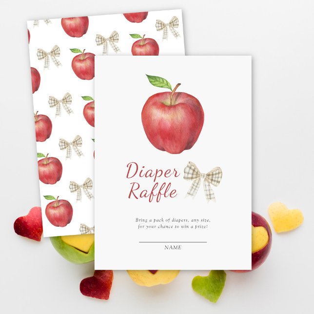 Apple and a bow diaper raffle enclosure card (Creator Uploaded)