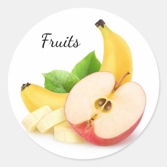 Apple and banana classic round sticker (Front)